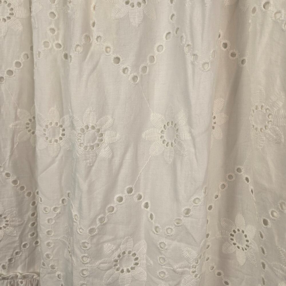 Jennifer & Grace Eyelet Cotton Skirt Women's XS White Smocked Tiered cottage NEW - Picture 4 of 8
